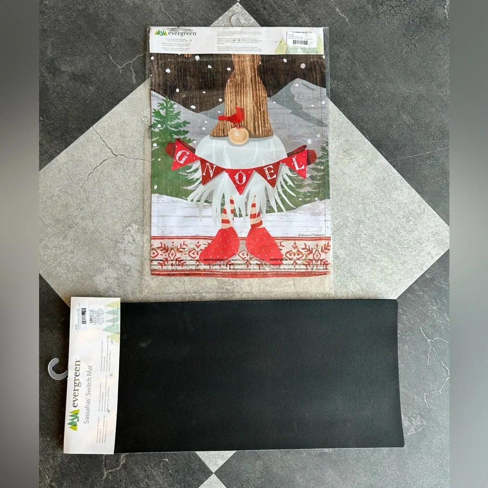 NWT - Bundle Gnoel Gnome Christmas Garden Flag and Sassafras Door Mat Insert